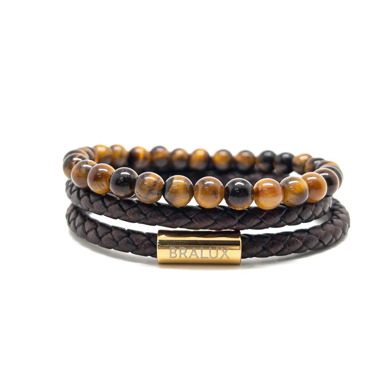 The Dark Brown Leather and Tiger eye Stack