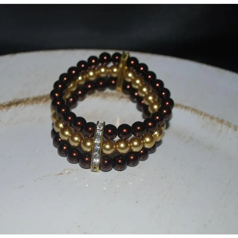 Three Strands Brown And Gold Two Toned Bracelets