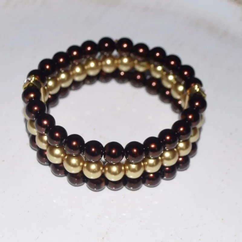 Three Strands Brown And Gold Two Toned Bracelets