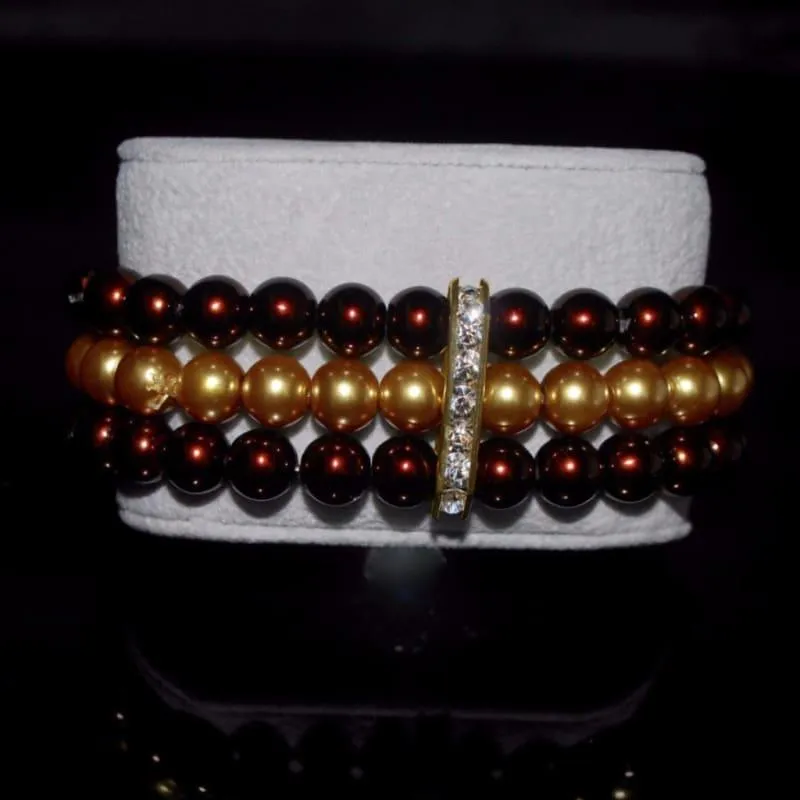 Three Strands Brown And Gold Two Toned Bracelets