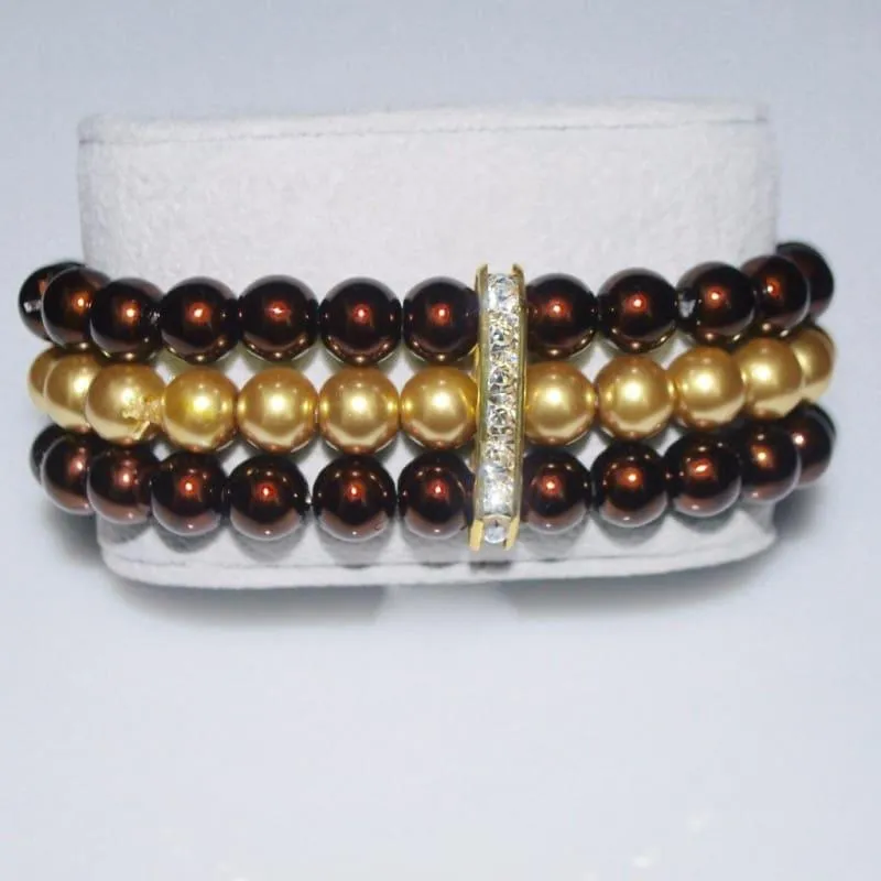 Three Strands Brown And Gold Two Toned Bracelets