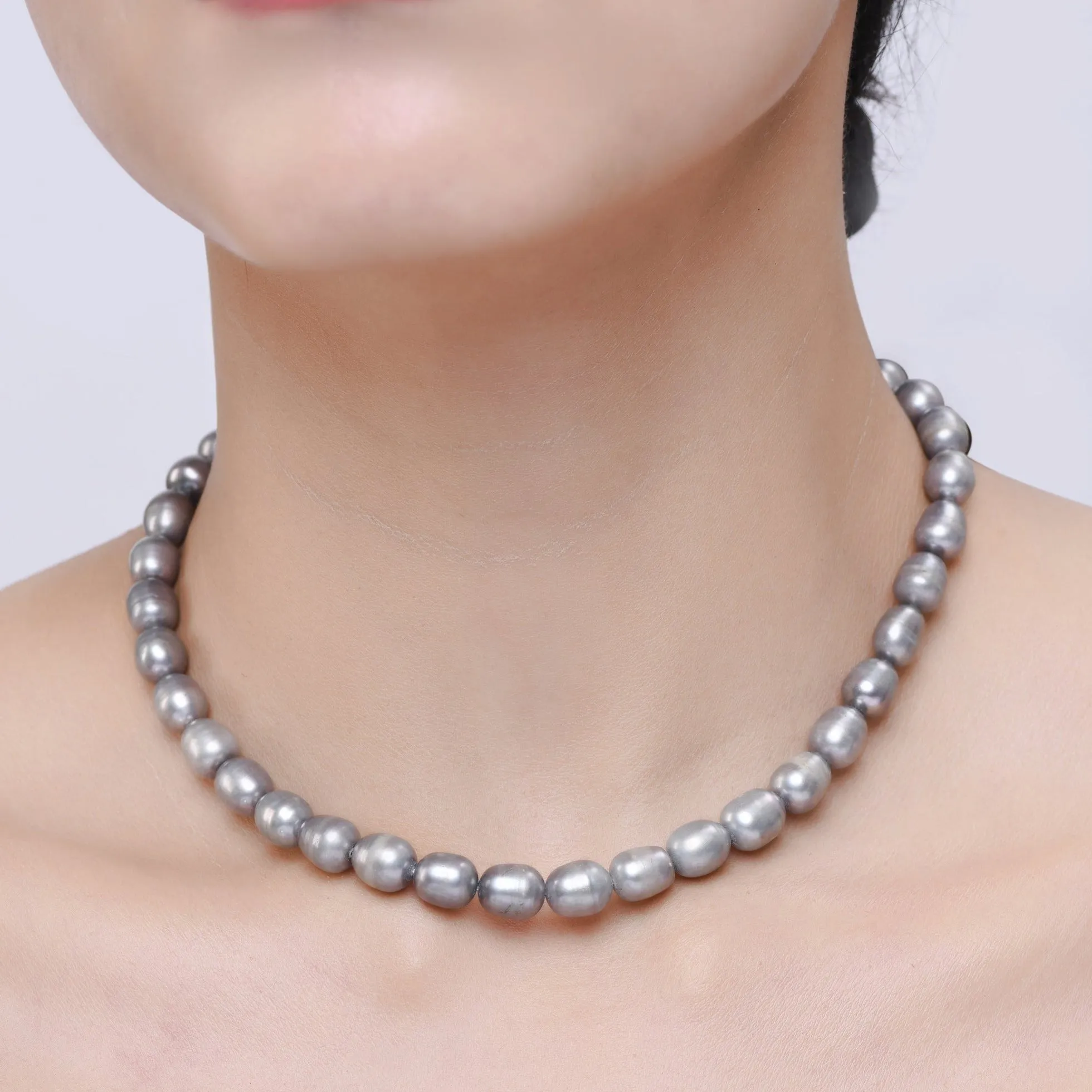 Timeless Natural Grey Pearl Necklace| 925 Silver - From Purl