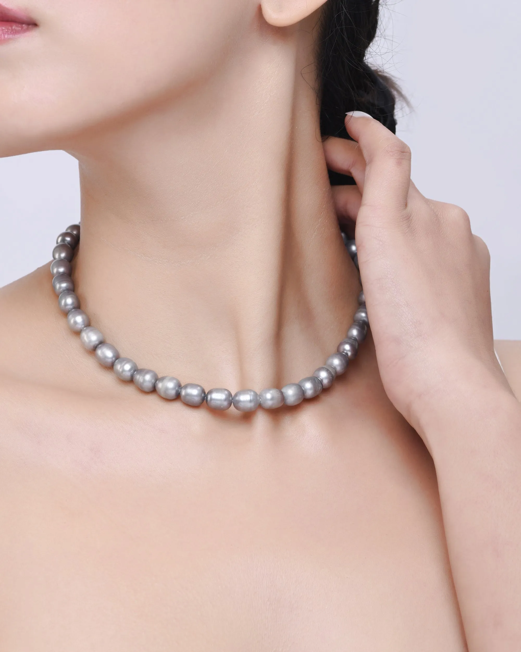 Timeless Natural Grey Pearl Necklace| 925 Silver - From Purl