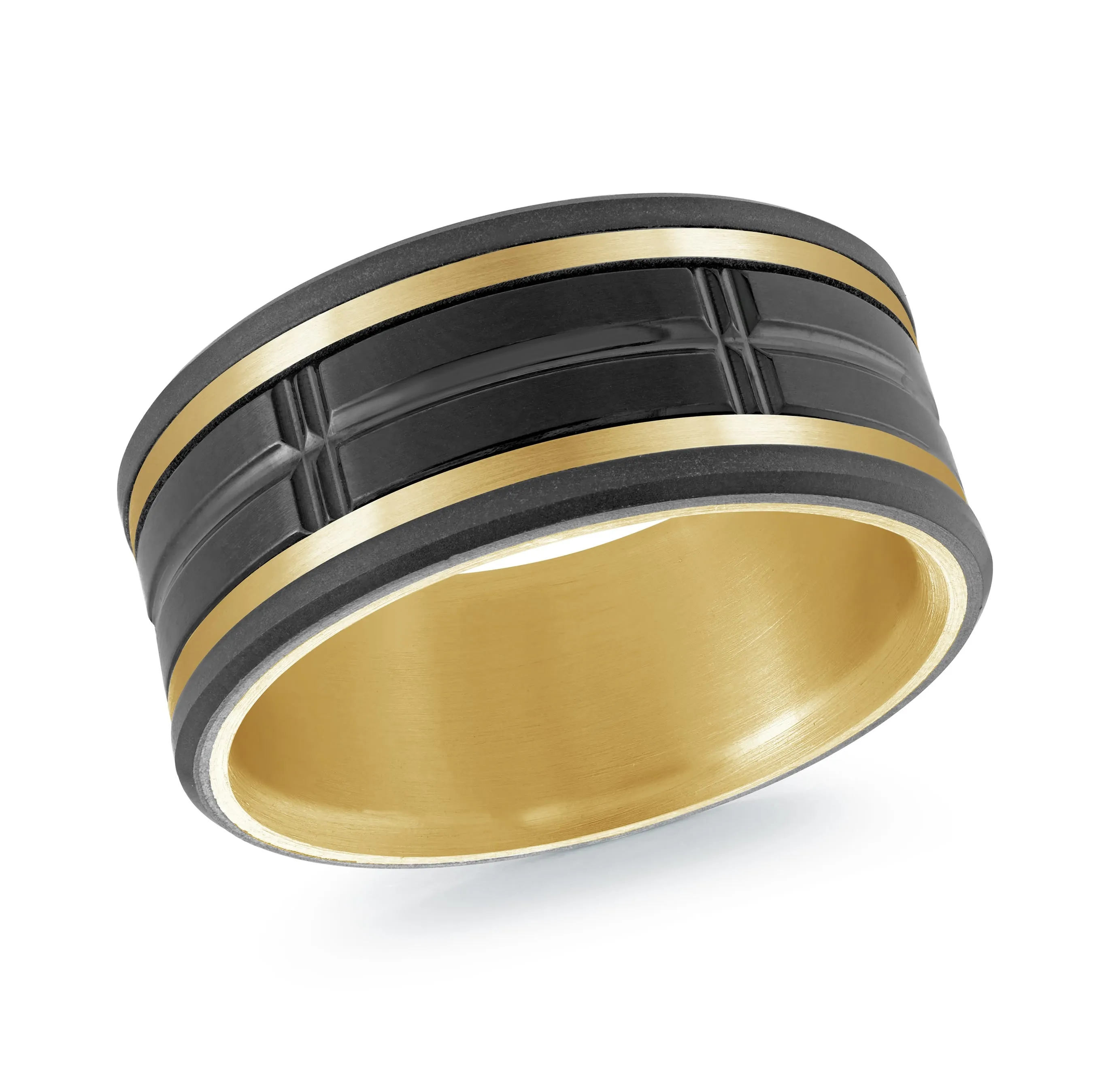 Titanium with Carbon Fiber and 14K Yellow Gold Ring from the Titanium Collection by Malo - MRDTI-018-9BY