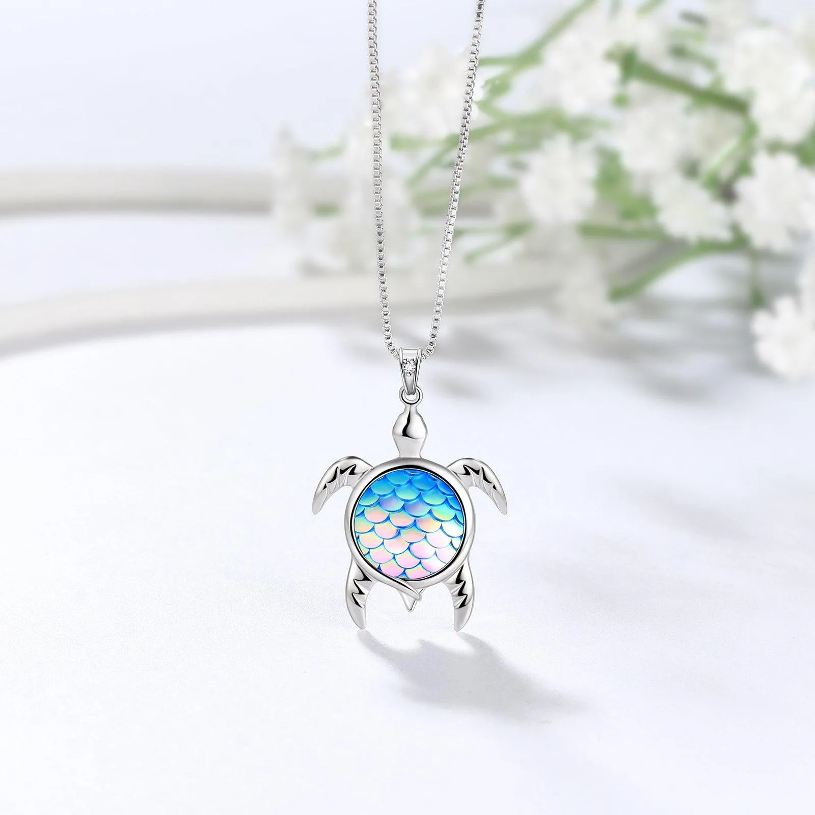 Tokyo Mart Turtle Pendant Charm Necklace Gradient Light Blue Women Girls Jewelry Birthday Gift