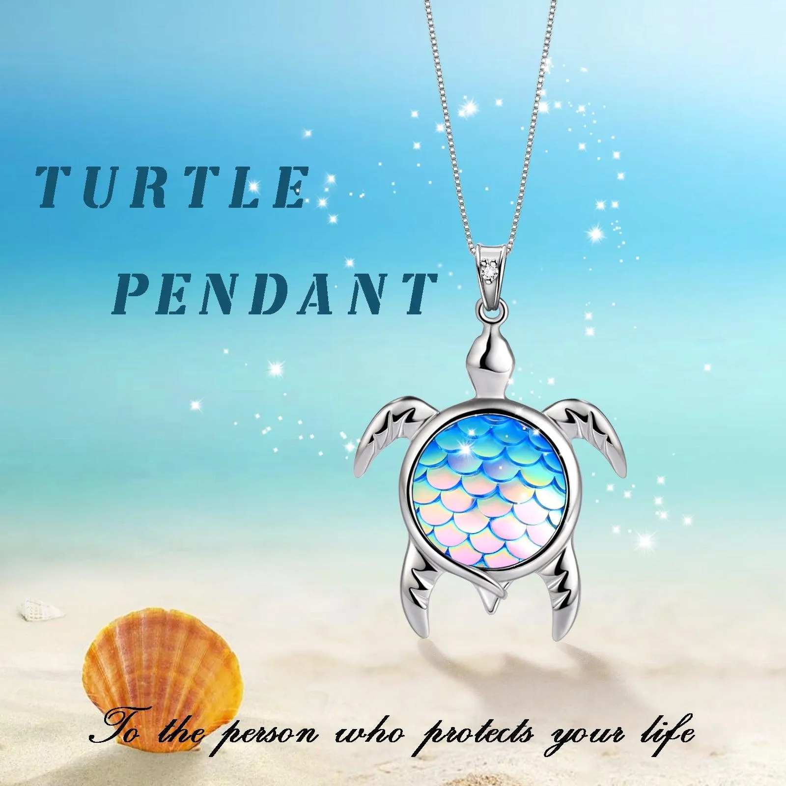 Tokyo Mart Turtle Pendant Charm Necklace Gradient Light Blue Women Girls Jewelry Birthday Gift