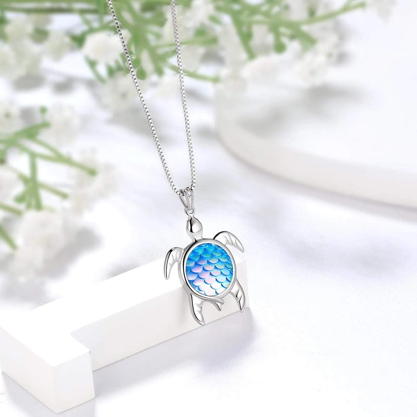 Tokyo Mart Turtle Pendant Charm Necklace Gradient Light Blue Women Girls Jewelry Birthday Gift