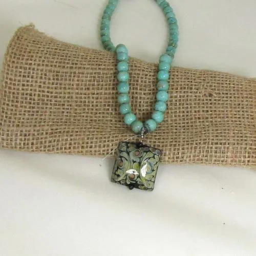 Turquoise Necklace with Handmade Fair Trade  Artisan  Pendant