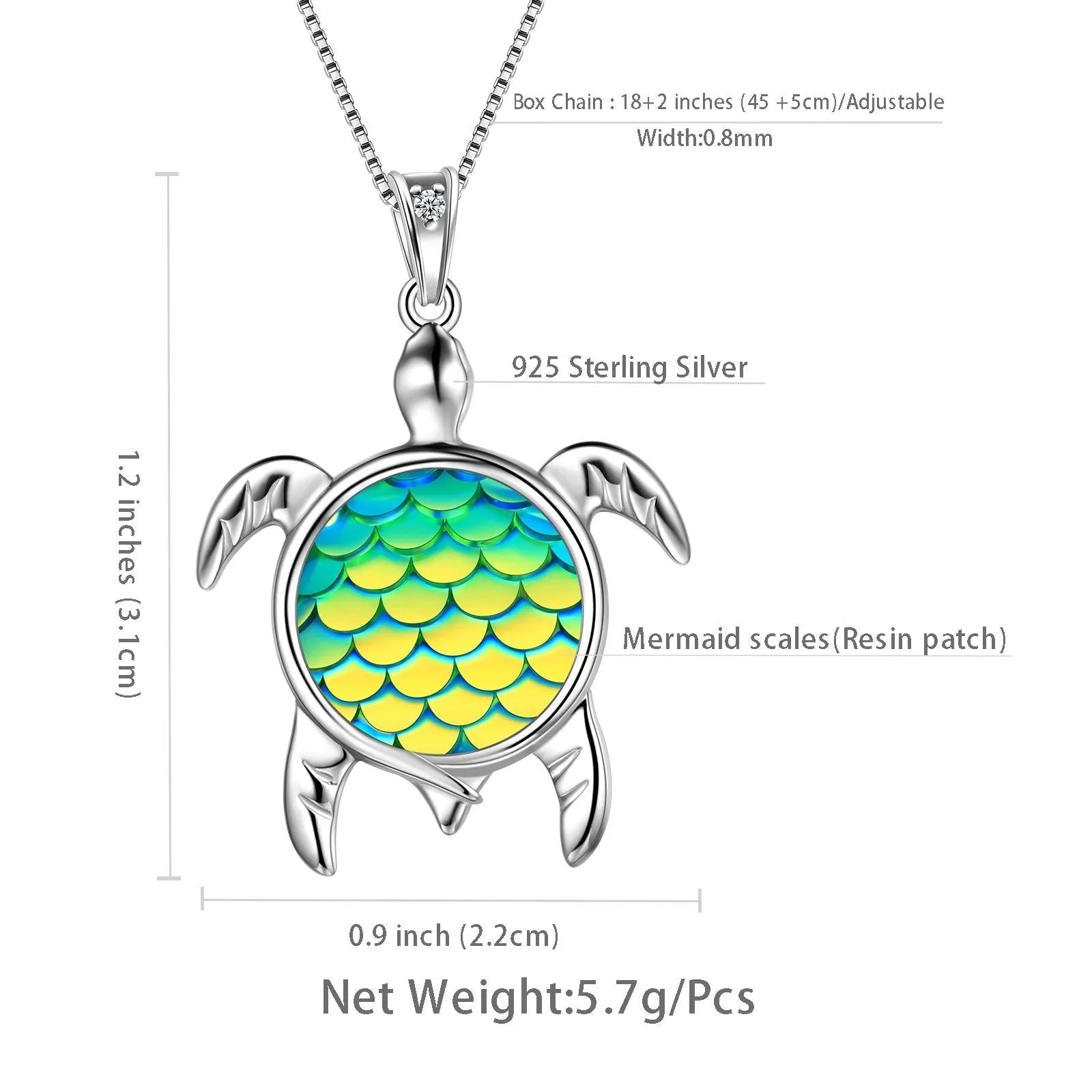 Turtle Pendant Charm Necklace Gradient Green Women Girls Jewelry Birthday Gift