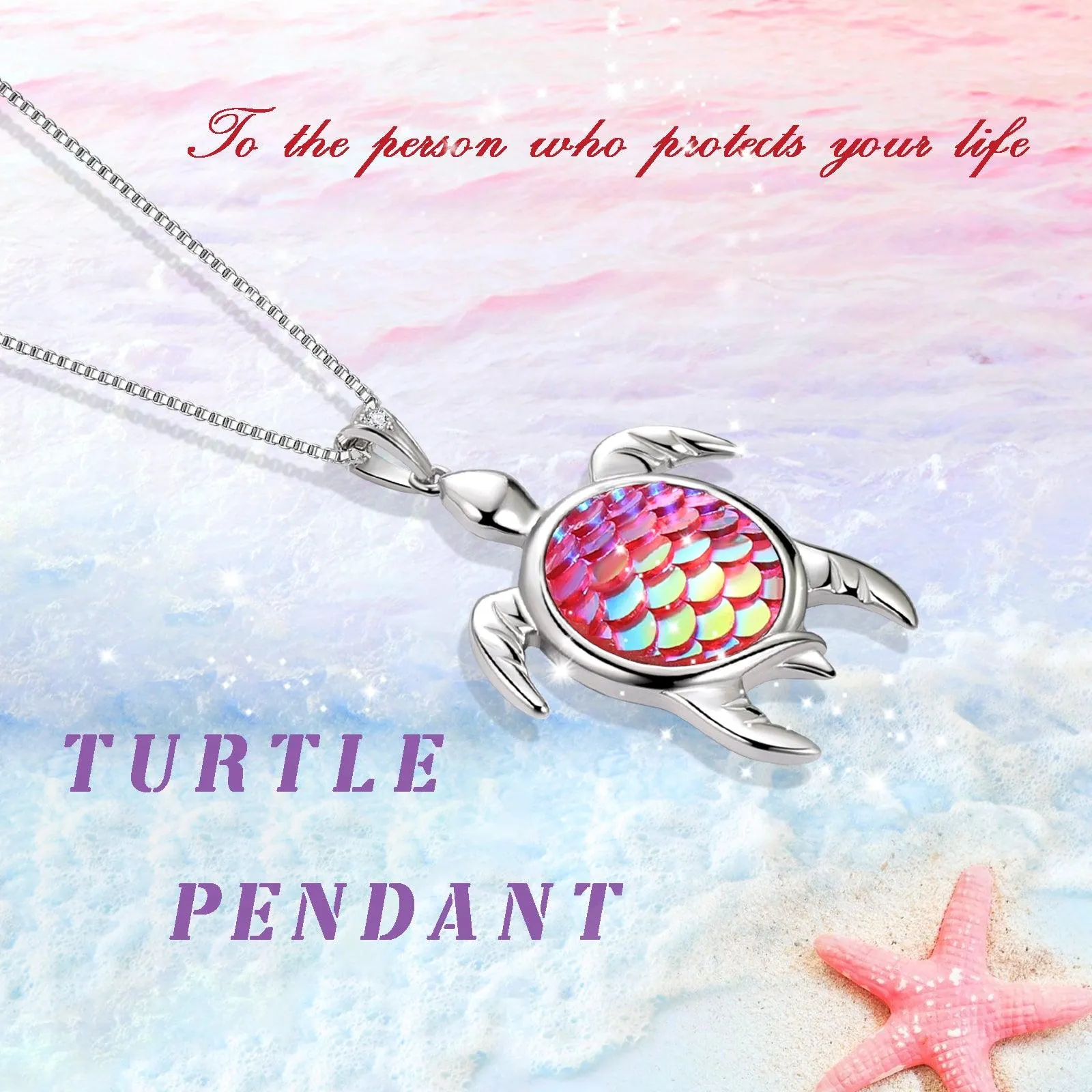 Turtle Pendant Charm Necklace Gradient Pink Women Girls Jewelry Birthday Gift