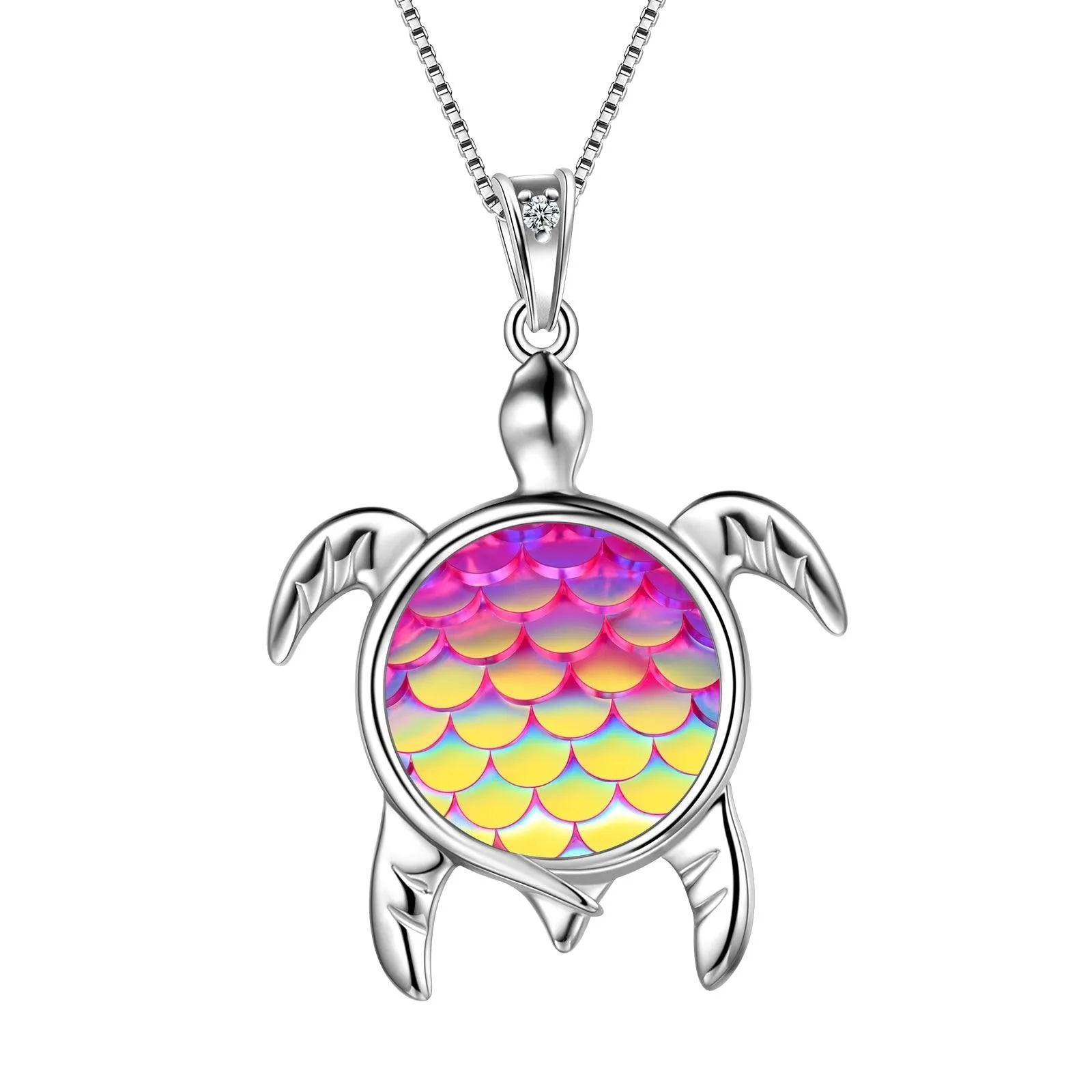 Turtle Pendant Charm Necklace Gradient Pink Women Girls Jewelry Birthday Gift