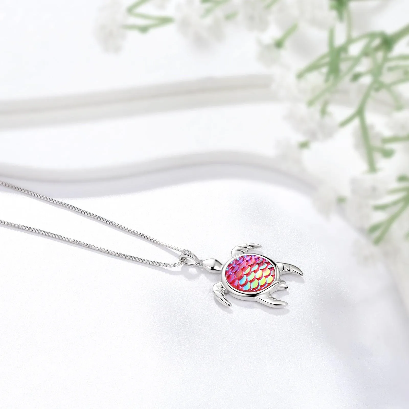 Turtle Pendant Charm Necklace Gradient Pink Women Girls Jewelry Birthday Gift