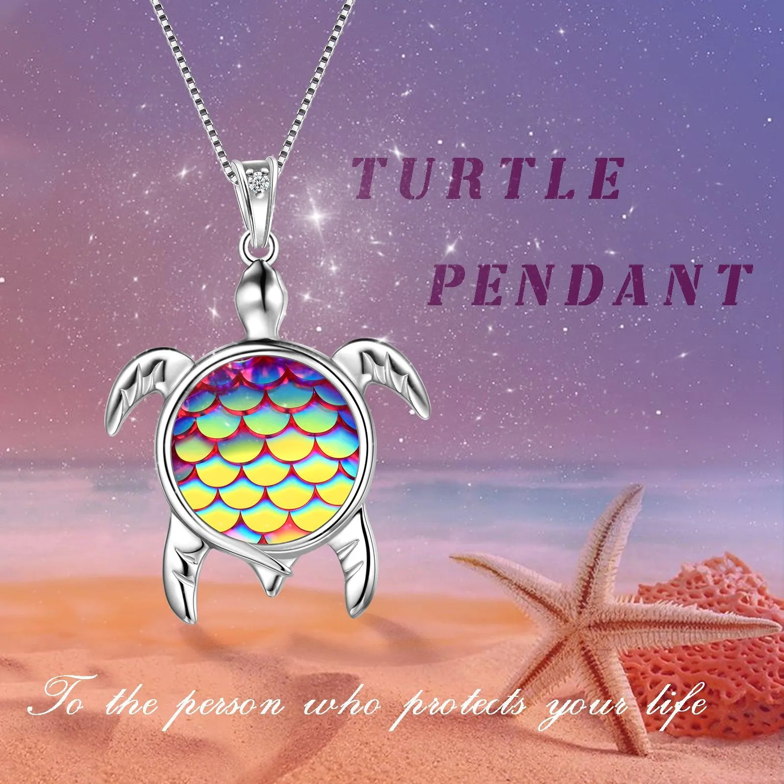 Turtle Pendant Charm Necklace Gradient Purple Women Girls Jewelry Birthday Gift