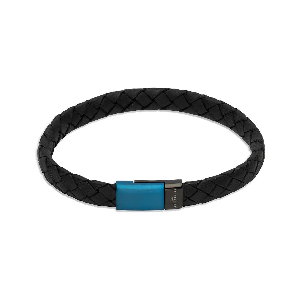 Unique & Co Black Leather Mens Bracelet B495BLUE-19