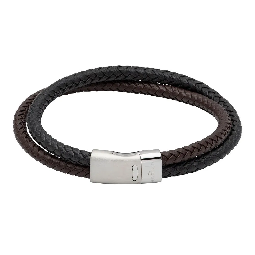 Unique & Co Double Row Leather Mens Bracelet B483BD-19