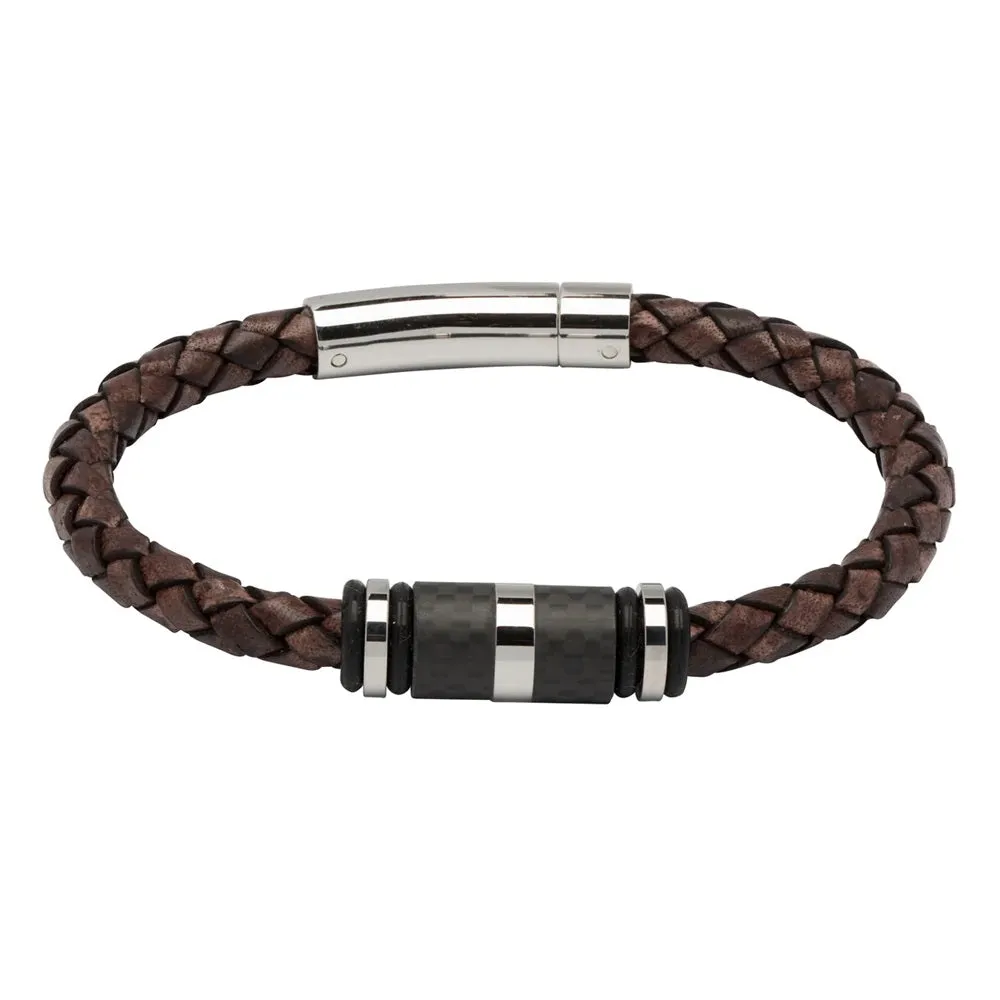 Unique & Co Mens Brown Leather Bracelet B403ADB 21cm