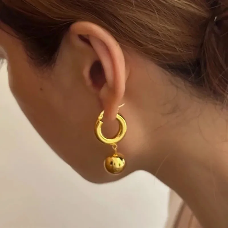 VAIGE Elegant Gold Ball Drop Hoop Earrings