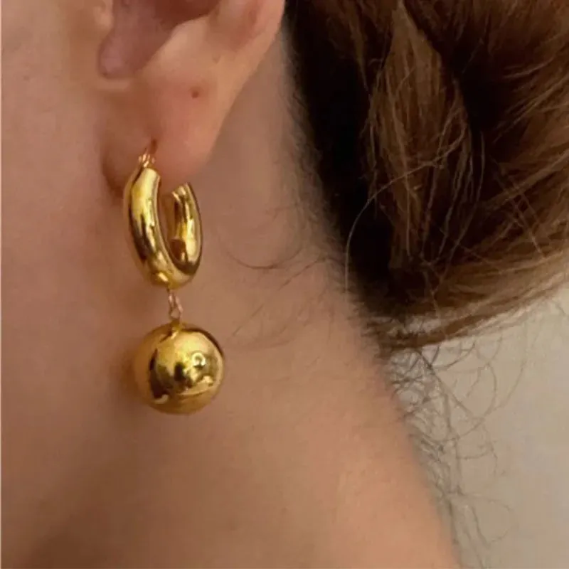 VAIGE Elegant Gold Ball Drop Hoop Earrings