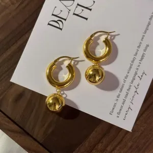 VAIGE Elegant Gold Ball Drop Hoop Earrings