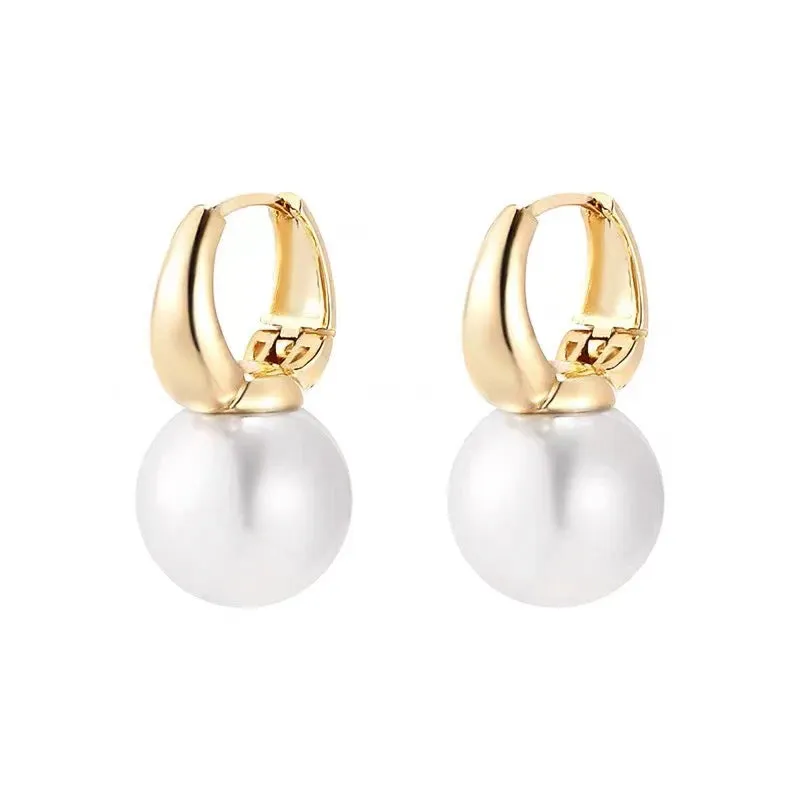 VAIGE Elegant Gold Pearl Drop Earrings - Simulated Pearl, Copper Alloy, Classic Style Fashion Jewelry for Weddings and Special Occasions