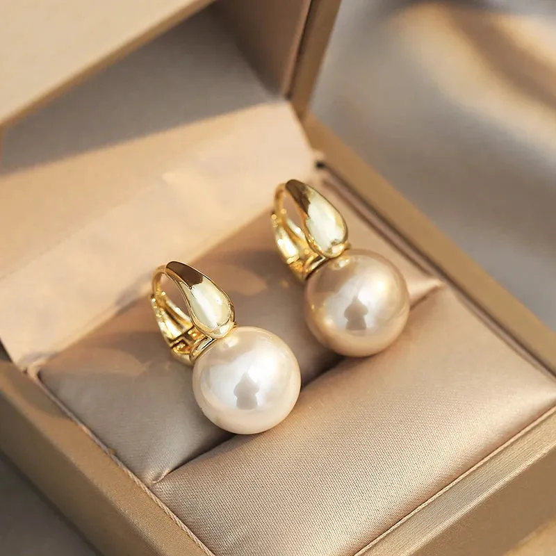 VAIGE Elegant Gold Pearl Drop Earrings - Simulated Pearl, Copper Alloy, Classic Style Fashion Jewelry for Weddings and Special Occasions