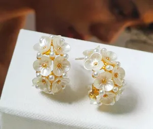 VAIGE Elegant White Floral Hoop Earrings