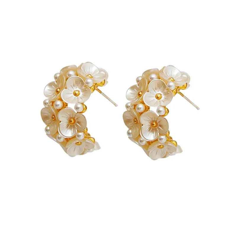 VAIGE Elegant White Floral Hoop Earrings