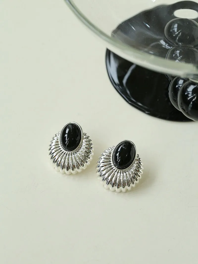 Vintage Black Agate Elegant Earrings