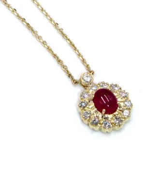 Vintage Ruby Pendant in 18K Gold with Diamonds and New Chain