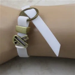 White Awareness Ribbon Bracelet Buckle Clasp Soft Vinyl Cord