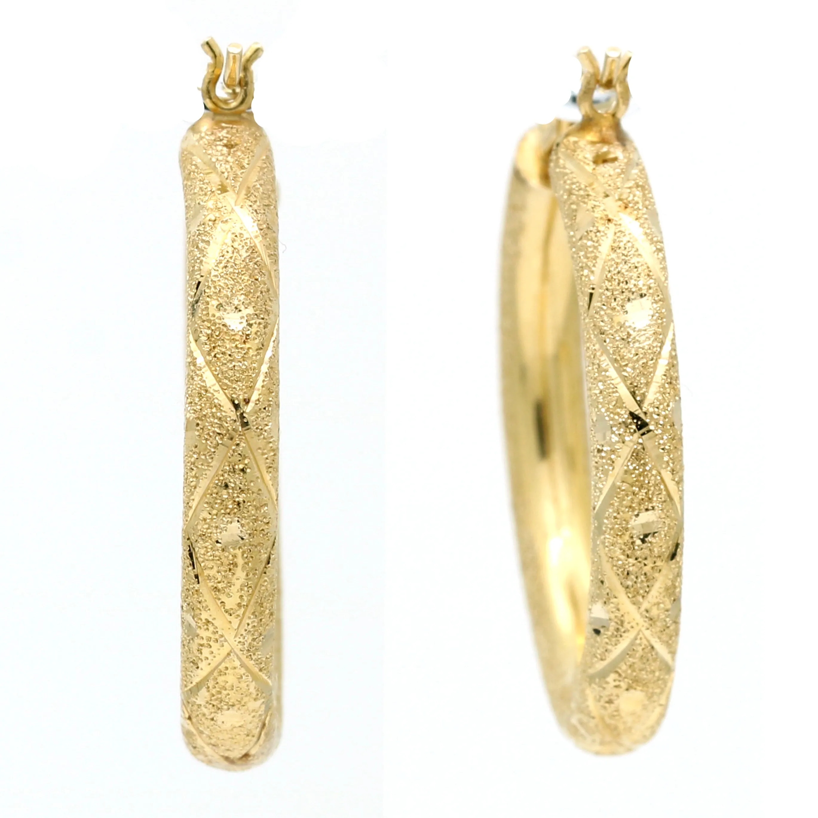 Women's Florentine Finish Tube Hoop Earrings in 14k Yellow Gold