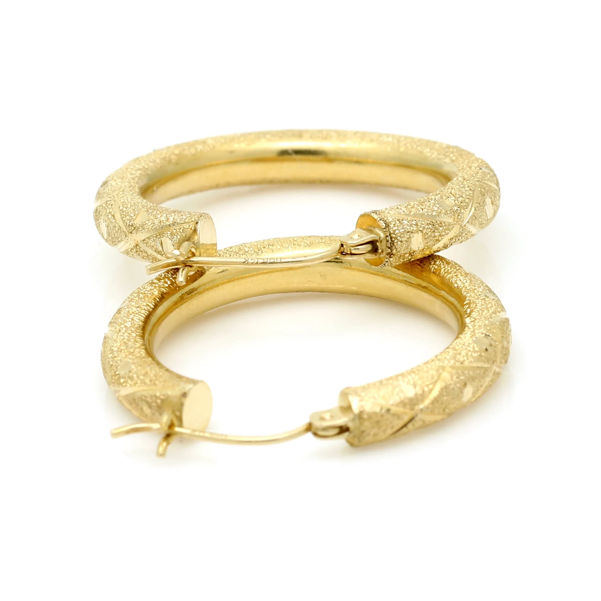 Women's Florentine Finish Tube Hoop Earrings in 14k Yellow Gold