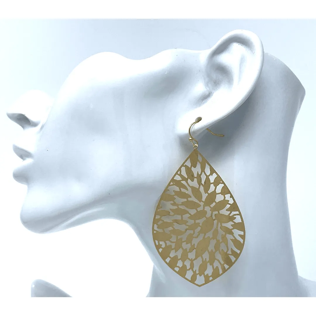 Worn Gold Filigree Teardrop Statement Earrings