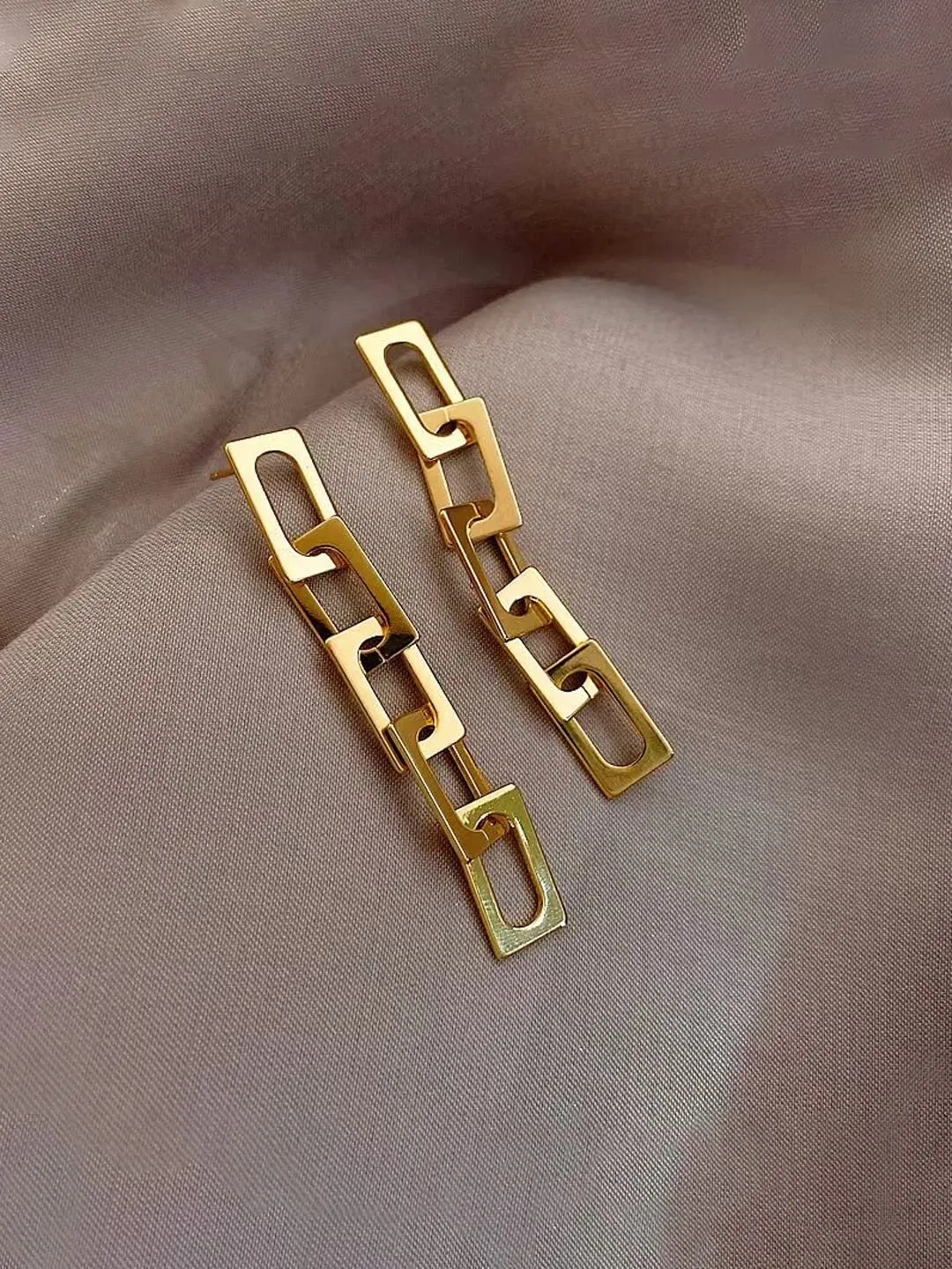 Yellow Chimes Earrings for Women and Girls Fashion Golden Dangler | Western Style Geometric Interlinked Chain Long Danglers Earrings | Birthday Gift for Girls & Women Anniversary Gift for Wife