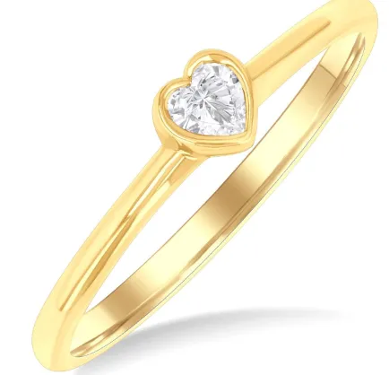 Yellow Gold Petite Bezel Set Heart Shape Diamond Fashion Ring